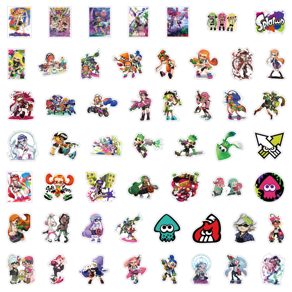 50PCS Splatoon-Inspired Stickers, Cute Cartoon Inkling & Colorful Doodle Decals for Gamers and Fans