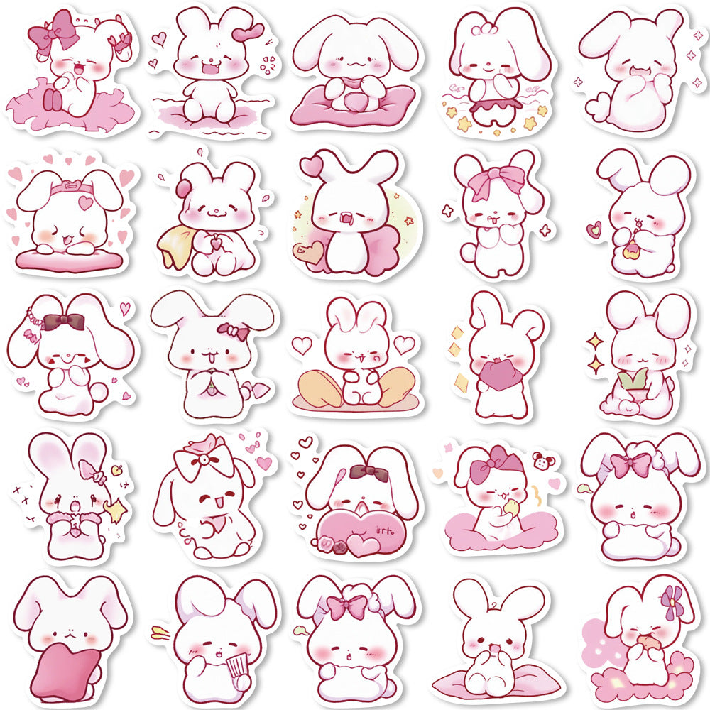 50PCS Pink Bunny Dreamland Stickers - Whimsical Rabbit Doodle Decals for Sleep Journals, Comfort Planners & Cozy Bedtime Rituals
