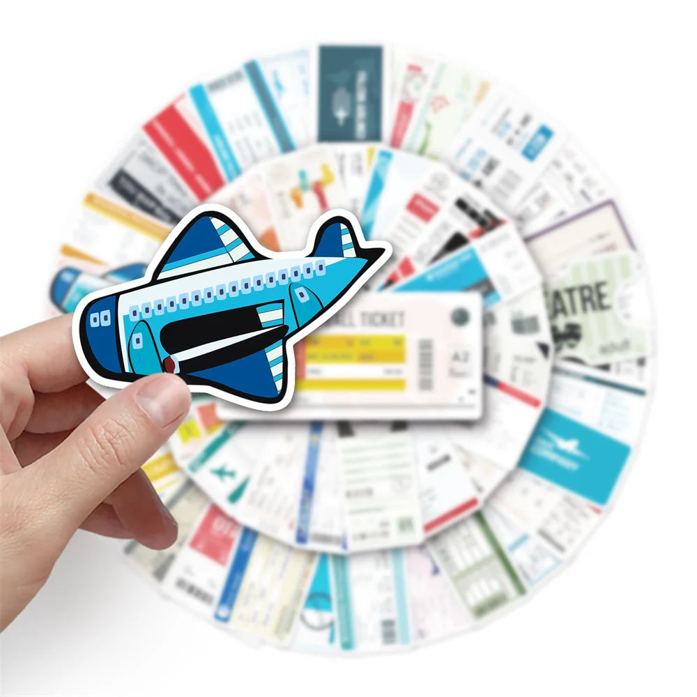 52PCS Ins Style Boarding Pass Graffiti Stickers Personalized Creative DIY Decorative Stickers Refrigerator Luggage Guitar Helmet Fashion Popular Exquisite Gift Decals Toys