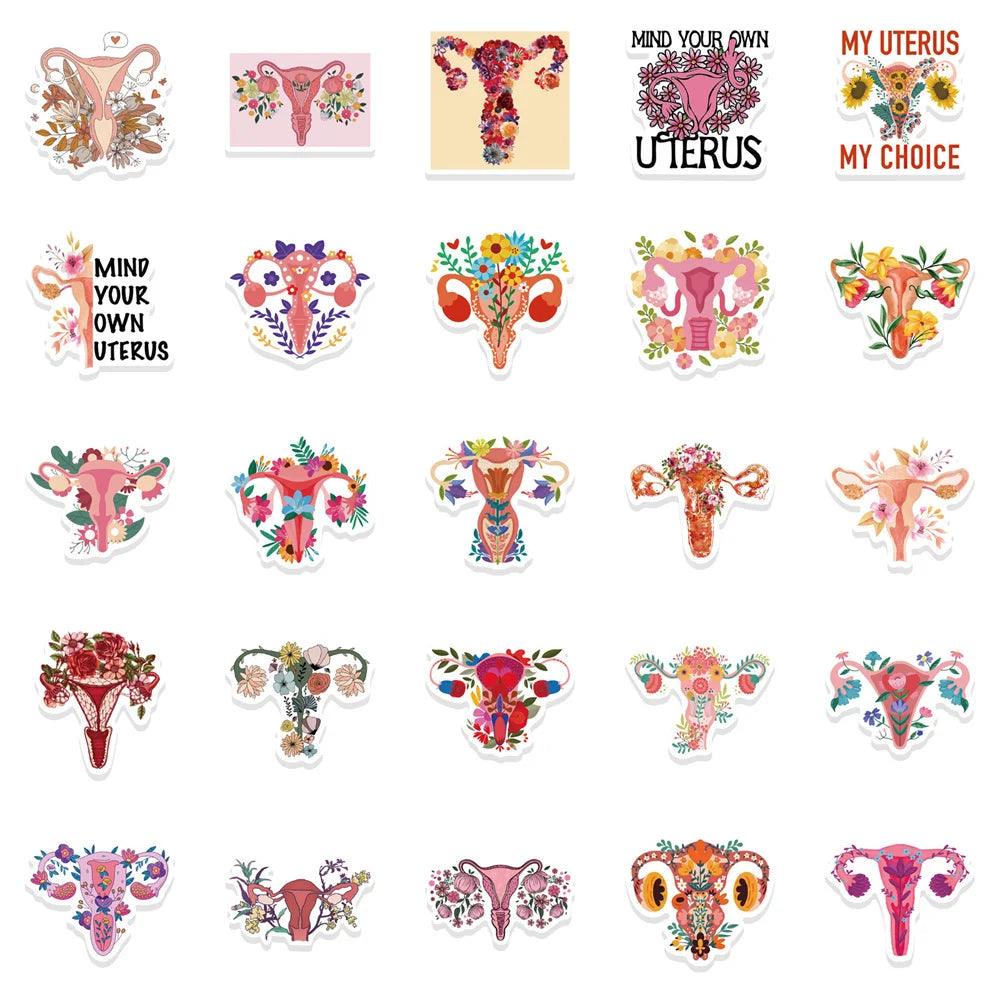 50PCS Feminist Uterus Flower Graffiti Waterproof Sticker Personalized Creative Decoration TrendRefrigeratorGuitar