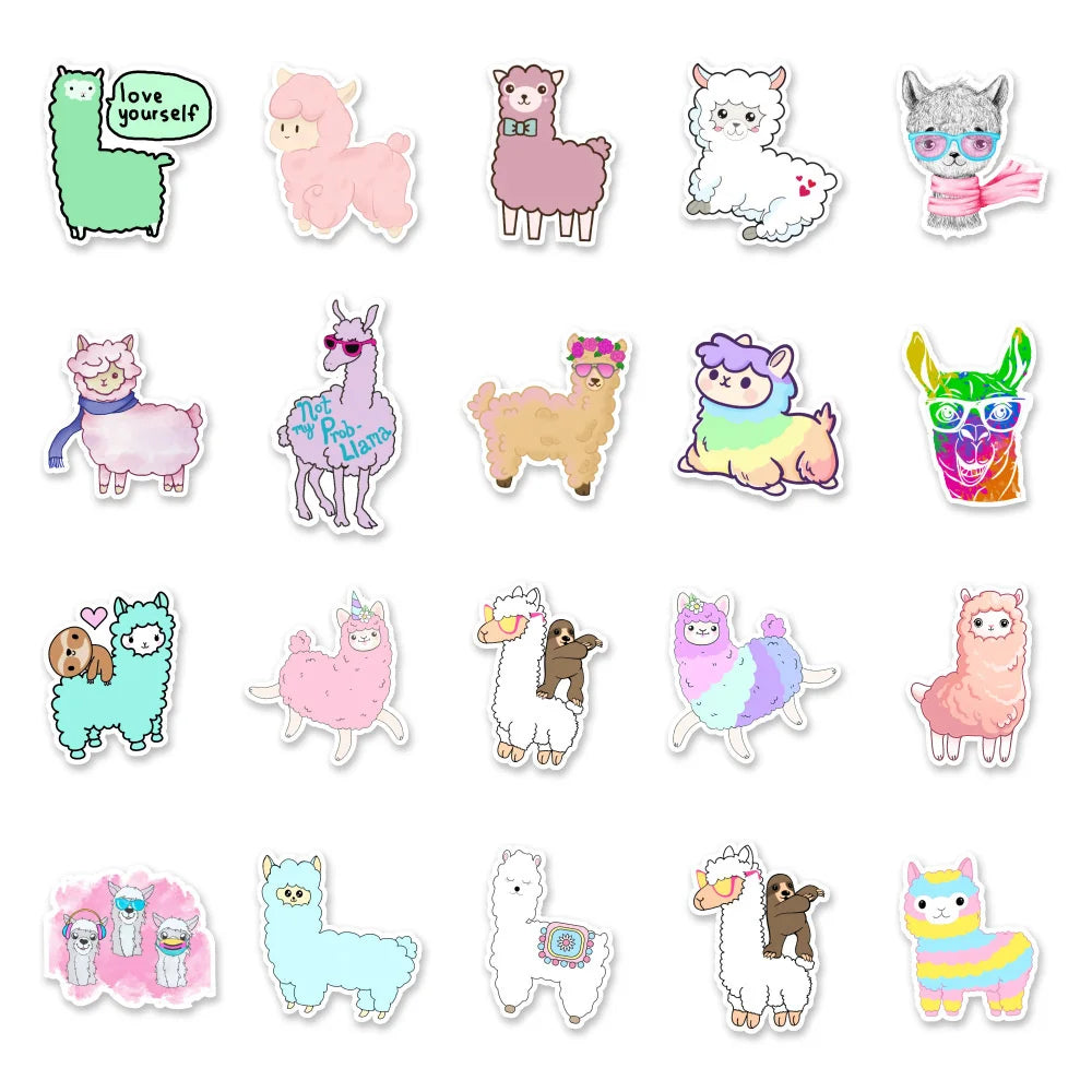 50PCS Cute Cartoon Animal Alpaca Notebook Suitcase Water Cup Graffiti Decoration Sticker PersonalizedSkateboard