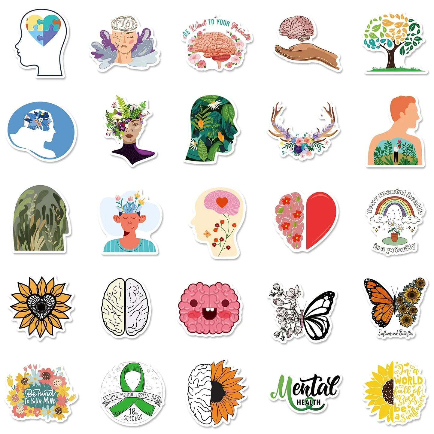 50PCS TrendyMental Health Stickers Health Knowledge Psychological Stickers Suitcase Helmet Refrigerator Stickers
