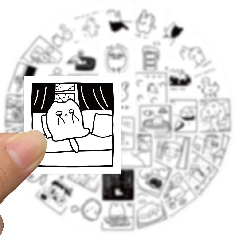 40PCS Cartoon Black And White Sketch Doodle Stickers Personality Fashion Creative DIY Fine Decorative Stickers Skateboard Refrigerator Water Cup Helmet Guitar Popular Decals Toys