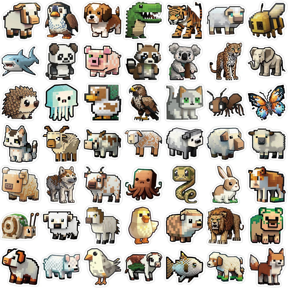 50PCS Cartoon Mosaic Animal Style Sticker Graffiti Animal iPad Guitar DIY Scrapbook Wall Sticker Toy Decoration