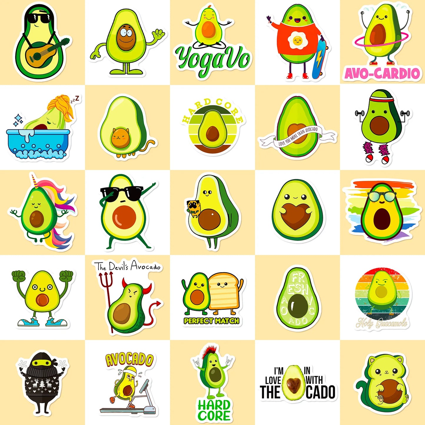 50PCS Cartoon Avocado Sticker Graffiti Ipad Luggage Laptop Helmet Car Computer Pattern Scrapbook Toy Decoration