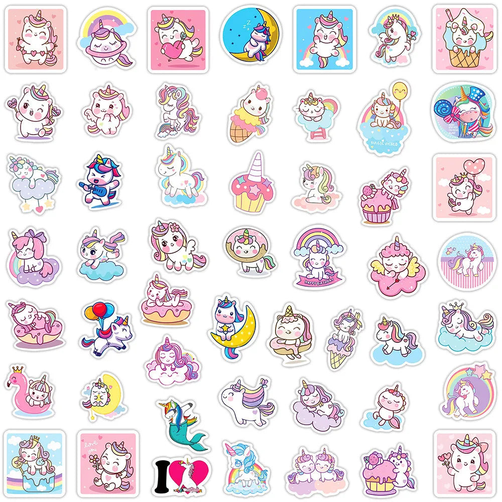 50PCS Cute Unicorn Cartoon Graffiti Sticker Gift Gift Decoration Laptop Waterproof Decal Gift Toy Water CupHelmet