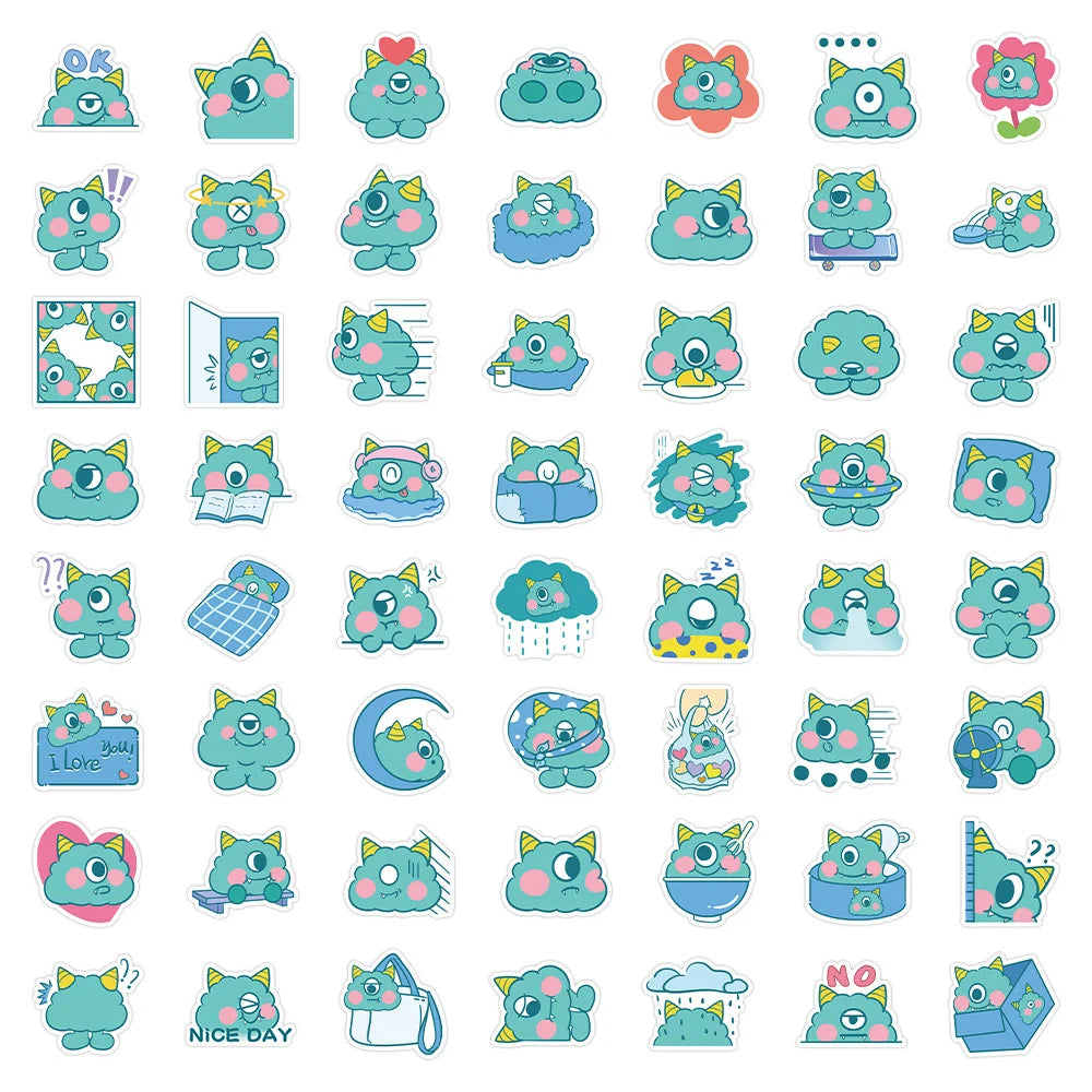 60PCS Cartoon Cute Blue Little Monster Graffiti Stickers Personalized Creative DIY Decorative Stickers Laptop Motorcycle Guitar Decals Popular Toys
