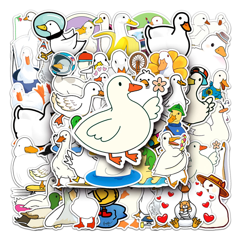 50PCS Cute Duck Doodle Stickers, Cartoon Animal Vinyl Decals for Laptops, Water Bottles, Nursery Decor