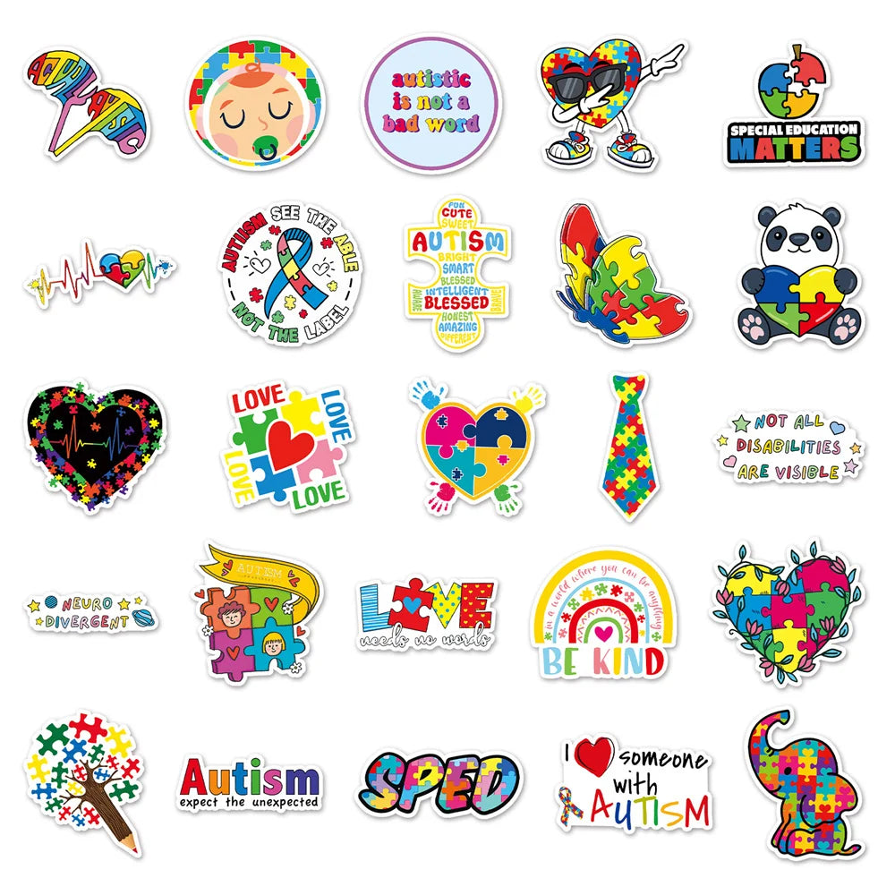 50PCS Autism Graffiti Waterproof Sticker Personality Logo DIY Cartoon Pattern Refrigerator Skateboard GuitarTrend