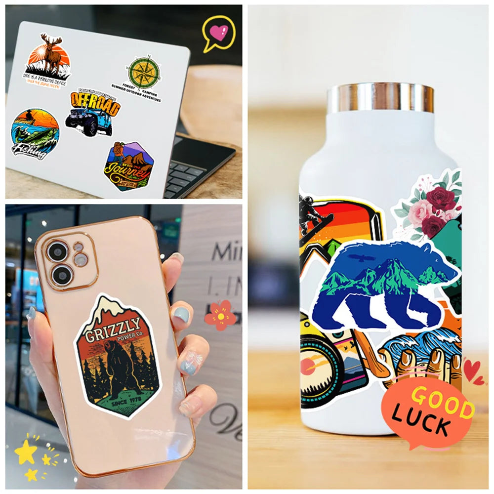 50PCS Outdoor Adventure Stickers Camping Wilderness Natural Graffiti Refrigerator Water Cup Waterproof Skateboard