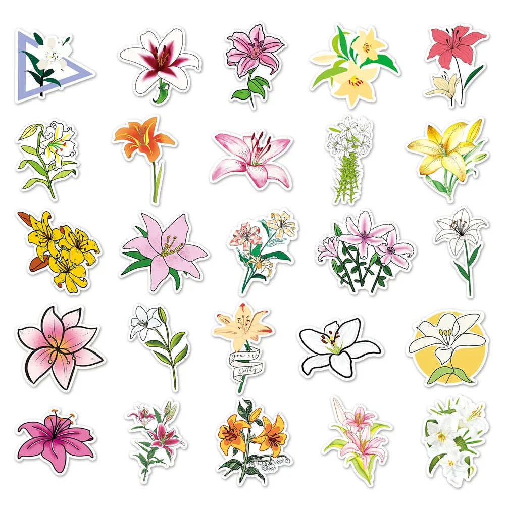 50PCS Lily Flower Cartoon Flower Personality Creative Sticker Guitar Refrigerator Helmet Motorcycle Waterproof