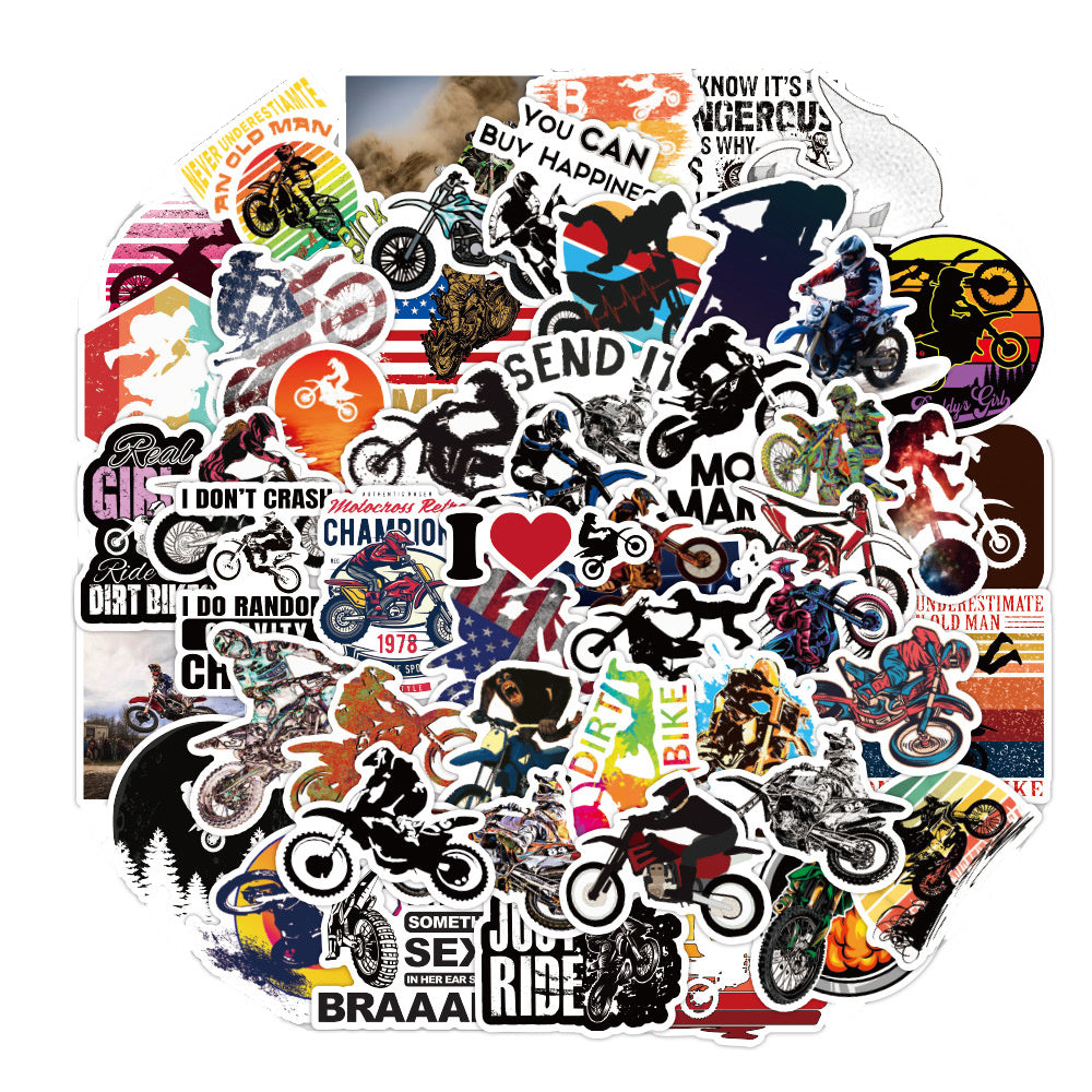 50PCS Dirt Bike Doodle Stickers, Cool Cartoon Motorcycle Decals for Off-Road Adventure and Muddy Vibes