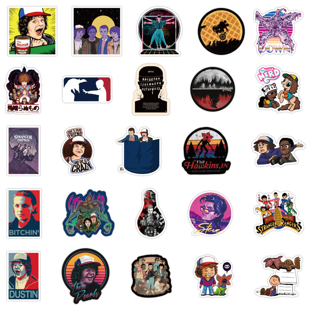 50PCS Stranger Things Inspired Stickers, Upside Down & 80s Retro Sci-Fi Doodles for Fans of the Adventure