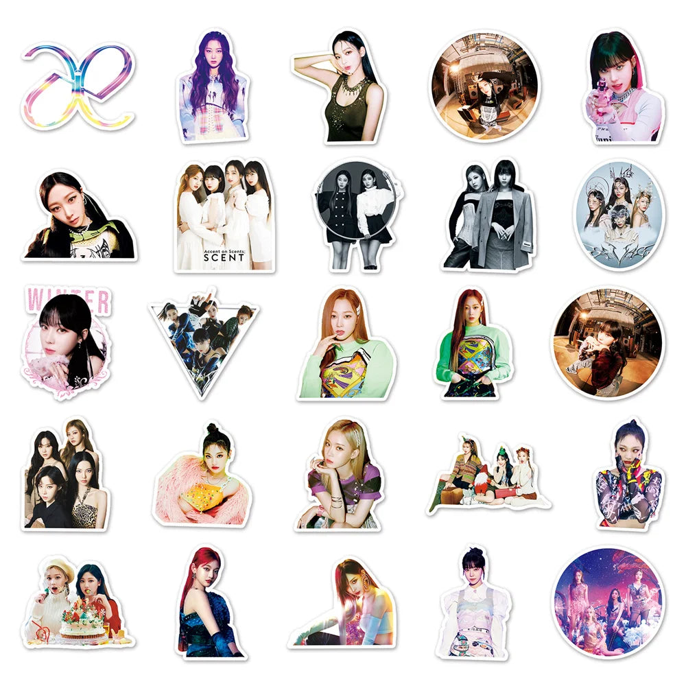 50PCS Aespa Idol Graffiti Waterproof Sticker Creative Decoration Refrigerator Skateboard Water Cup Helmet Guitar