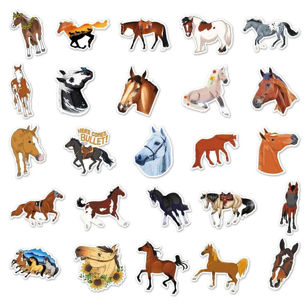 50PCS Cartoon Horse Racing Sticker Toys Luggage Laptop IPad Gift DIY Phone Case Motorcycle Waterproof Sticker Cup