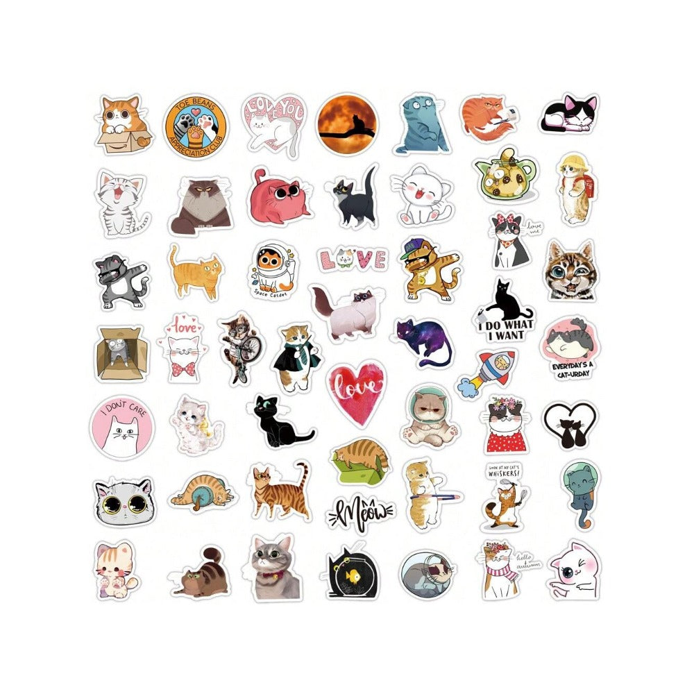 50PCS Cute Cartoon Cat Doodle Stickers Exquisite, Fashionable, Creative DIY Decorative Decals Perfect for Notebooks, Refrigerators, Skateboards, Water Bottles, Helmets, Guitars, and Stationery Boxes
