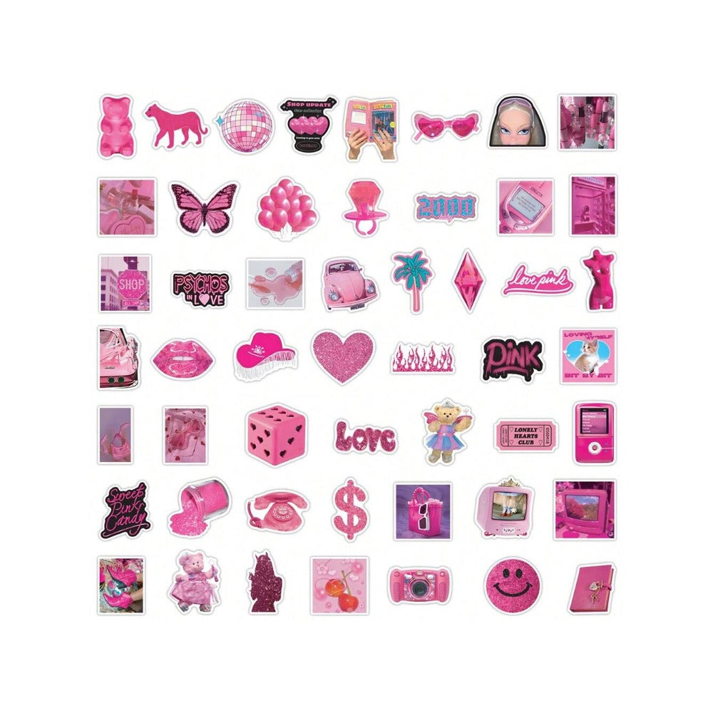 50PCS Cartoon Barbie Pink Doodle Stickers Exquisite Creative Decorative Stickers for Notebooks Suitable for Laptops, Suitcases, Desktops, and Stationery Boxes