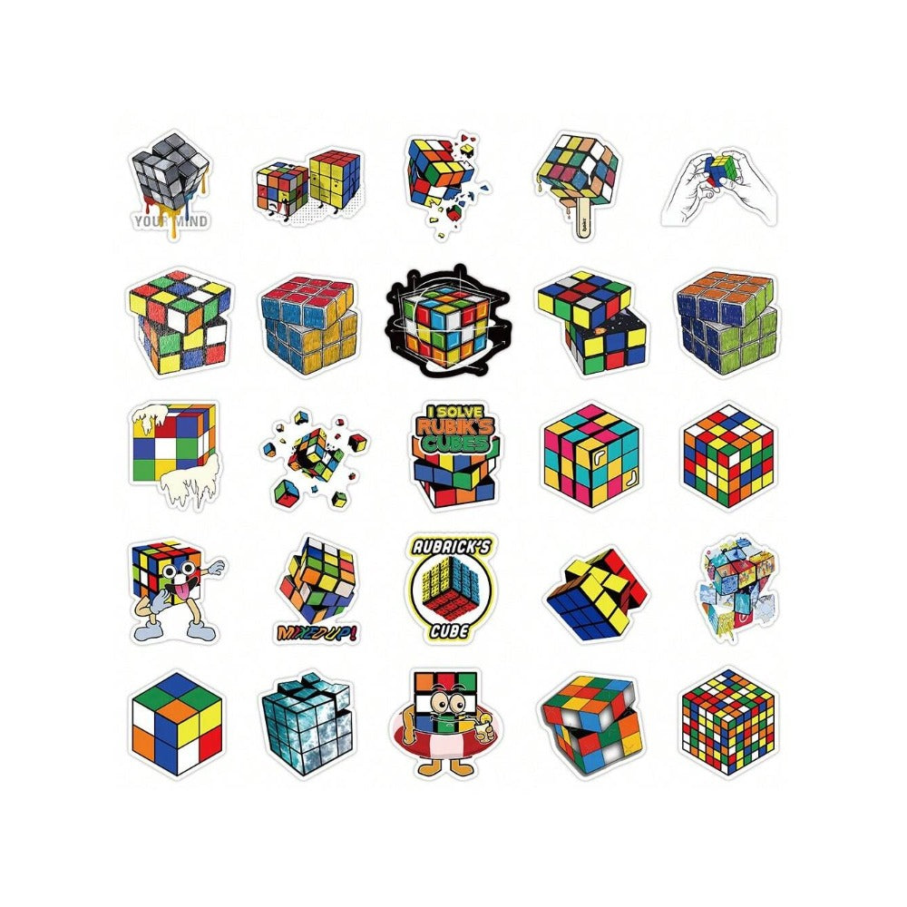 50PCS Cartoon Art Rubik's Cube Doodle Stickers Exquisite, Fashionable, Creative DIY Journal Decorative Decals Suitable for Skateboard Helmets, Guitars, Refrigerators, Stationery Boxes