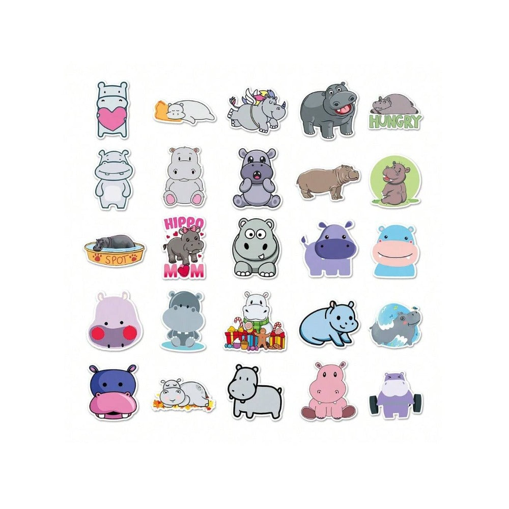 50PCS Cartoon Cute Hippo Doodle Stickers Exquisite, Fashionable, Creative DIY Journal Decorations Suitable for Bags, Guitars, Skateboards, Water Bottles, and Stationery Cases