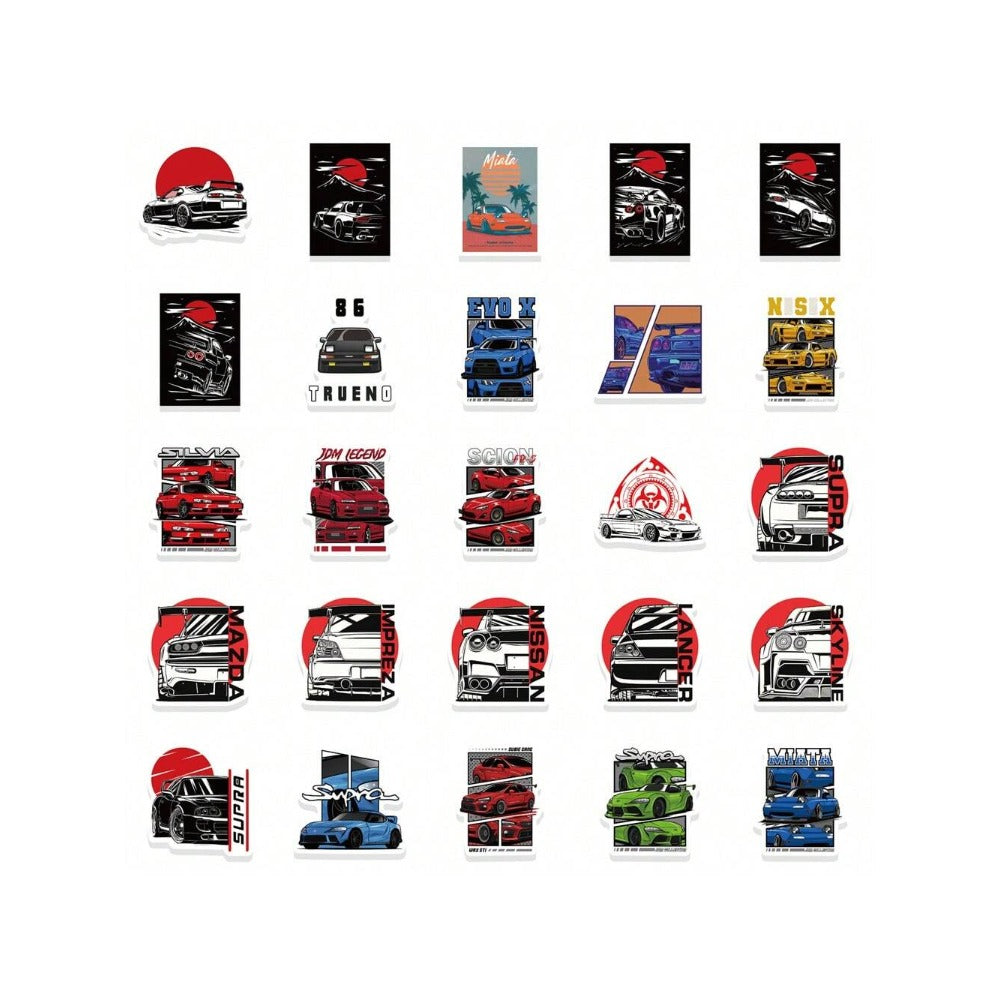 50PCS JDM Japanese-Style Racing Graffiti Stickers Stylish and Fashionable Decals for Notebooks Perfect for Luggage, Laptops, Skateboards, and Stationery Cases