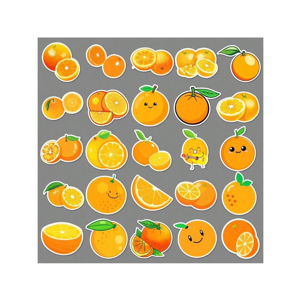 50PCS Cartoon Orange Fruit Doodle Stickers for Refrigerator, Laptop, Phone Case, Skateboard, Stationery Box, and Desktop Decor