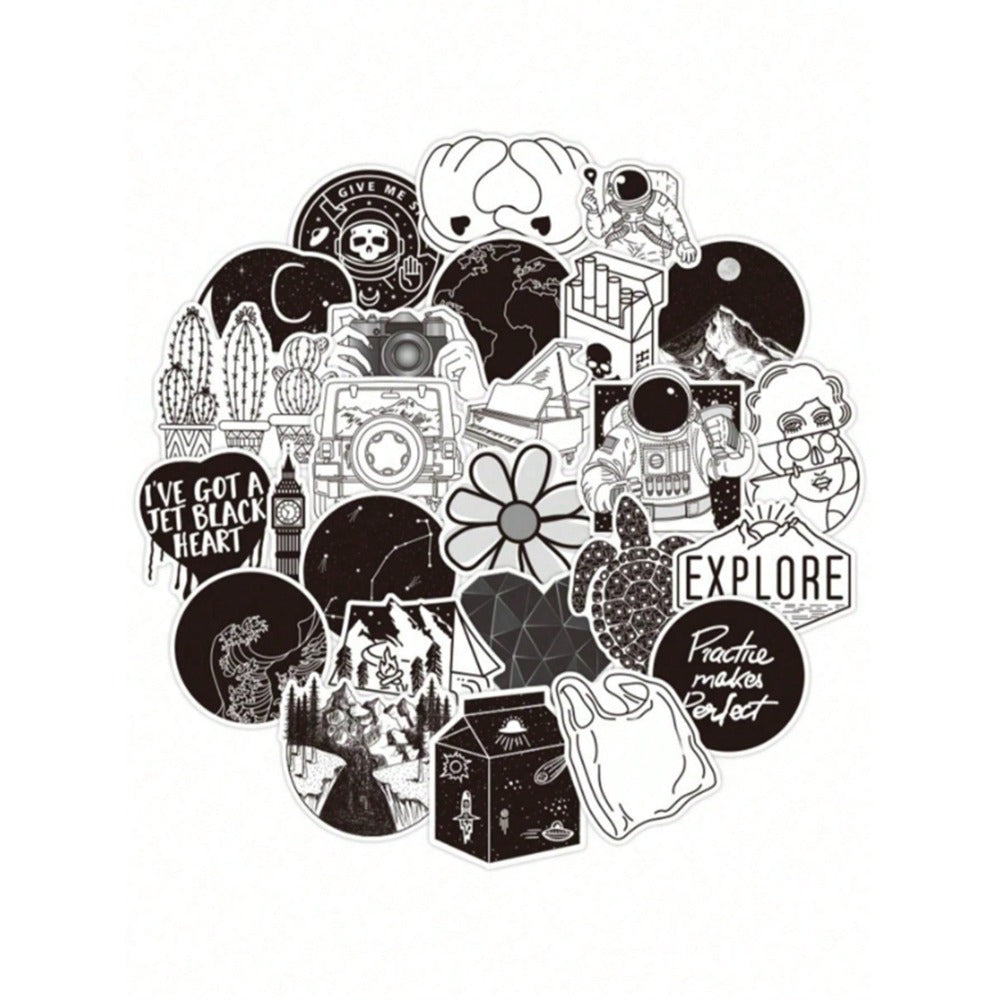 50PCS Minimalist Ink-Style Creative Doodle Stickers Exquisite Fashionable DIY Decorative Stickers for Notebooks Suitable for Mugs, Helmets, Skateboards, and Stationery Cases