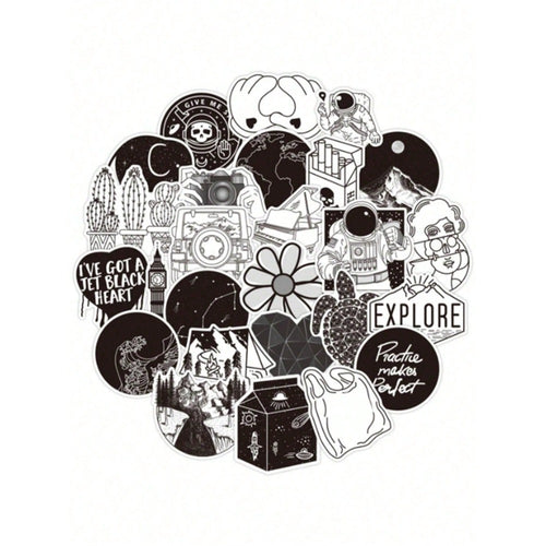 50PCS Minimalist Ink-Style Creative Doodle Stickers Exquisite Fashionable DIY Decorative Stickers for Notebooks Suitable for Mugs, Helmets, Skateboards, and Stationery Cases