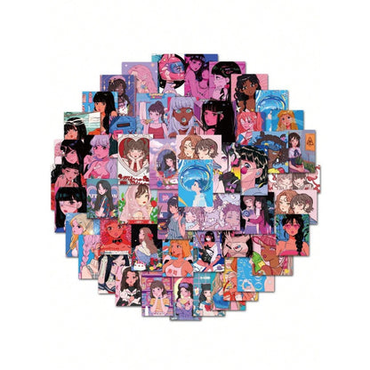 50PCS Showa Era Retro Girl Stickers, Nostalgic Japanese Cute Cartoon Doodles for a Vintage Daily Life Vibe