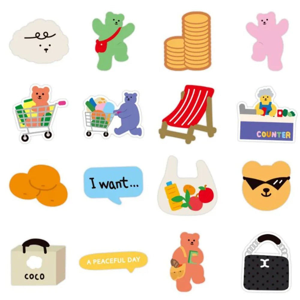 50PCS Korean Bear Cartoon Doodle Stickers for Laptops, Suitcases, Skateboards, Guitars, Helmets, Stationery Boxes, and Desktops
