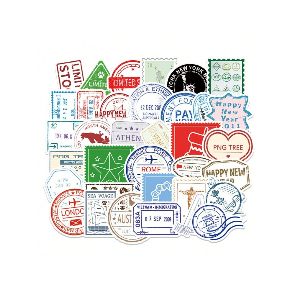 57PCS Cartoon Retro Fashion Stamp Doodle Stickers Exquisite Creative DIY Journal Decorative Decals Suitable for Skateboards, Laptops, Luggage, Refrigerators, and Stationery Boxes