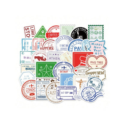 57PCS Cartoon Retro Fashion Stamp Doodle Stickers Exquisite Creative DIY Journal Decorative Decals Suitable for Skateboards, Laptops, Luggage, Refrigerators, and Stationery Boxes