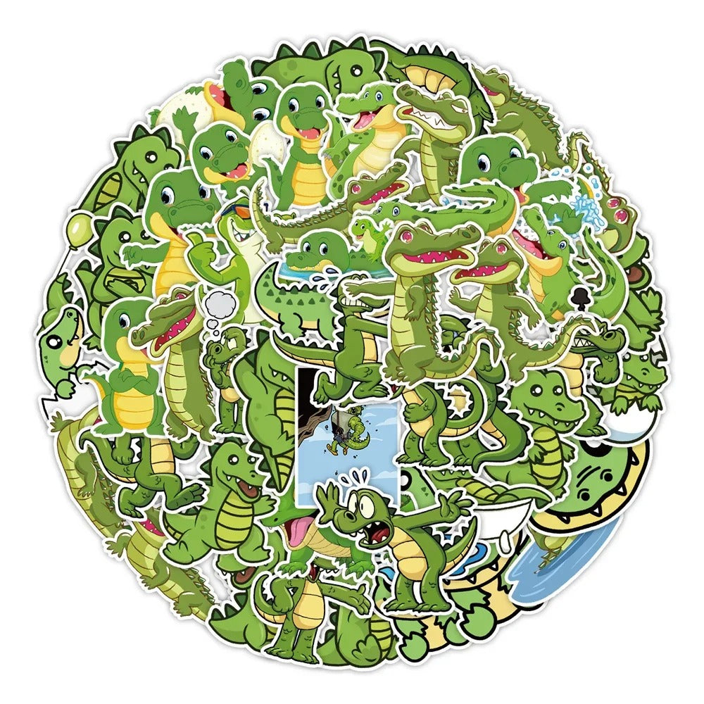50PCS Cute Cartoon Crocodile Animal Doodle Stickers Exquisite and Stylish DIY Creative Decorations Perfect for Notebooks, Laptops, Refrigerators, Bags, Skateboards, and Stationery Boxes