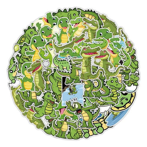 50PCS Cute Cartoon Crocodile Animal Doodle Stickers Exquisite and Stylish DIY Creative Decorations Perfect for Notebooks, Laptops, Refrigerators, Bags, Skateboards, and Stationery Boxes
