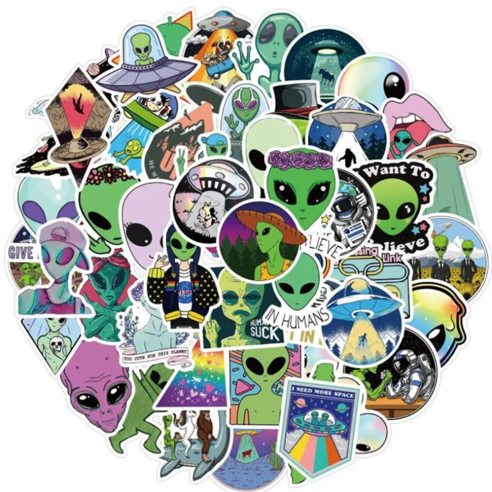 50PCS Cartoon Alien Doodle Stickers Exquisite, Fashionable, Creative DIY Decorative Decals Perfect for Journaling, Suitcases, Laptops, Phone Cases, and Stationery Boxes