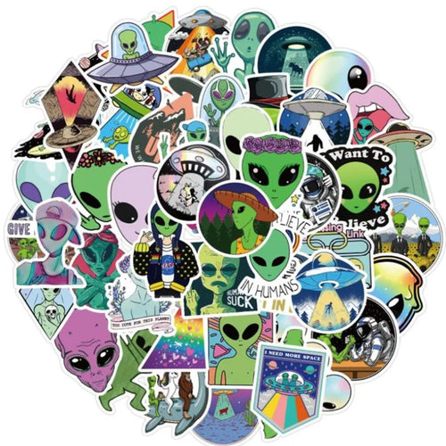 50PCS Cartoon Alien Doodle Stickers Exquisite, Fashionable, Creative DIY Decorative Decals Perfect for Journaling, Suitcases, Laptops, Phone Cases, and Stationery Boxes
