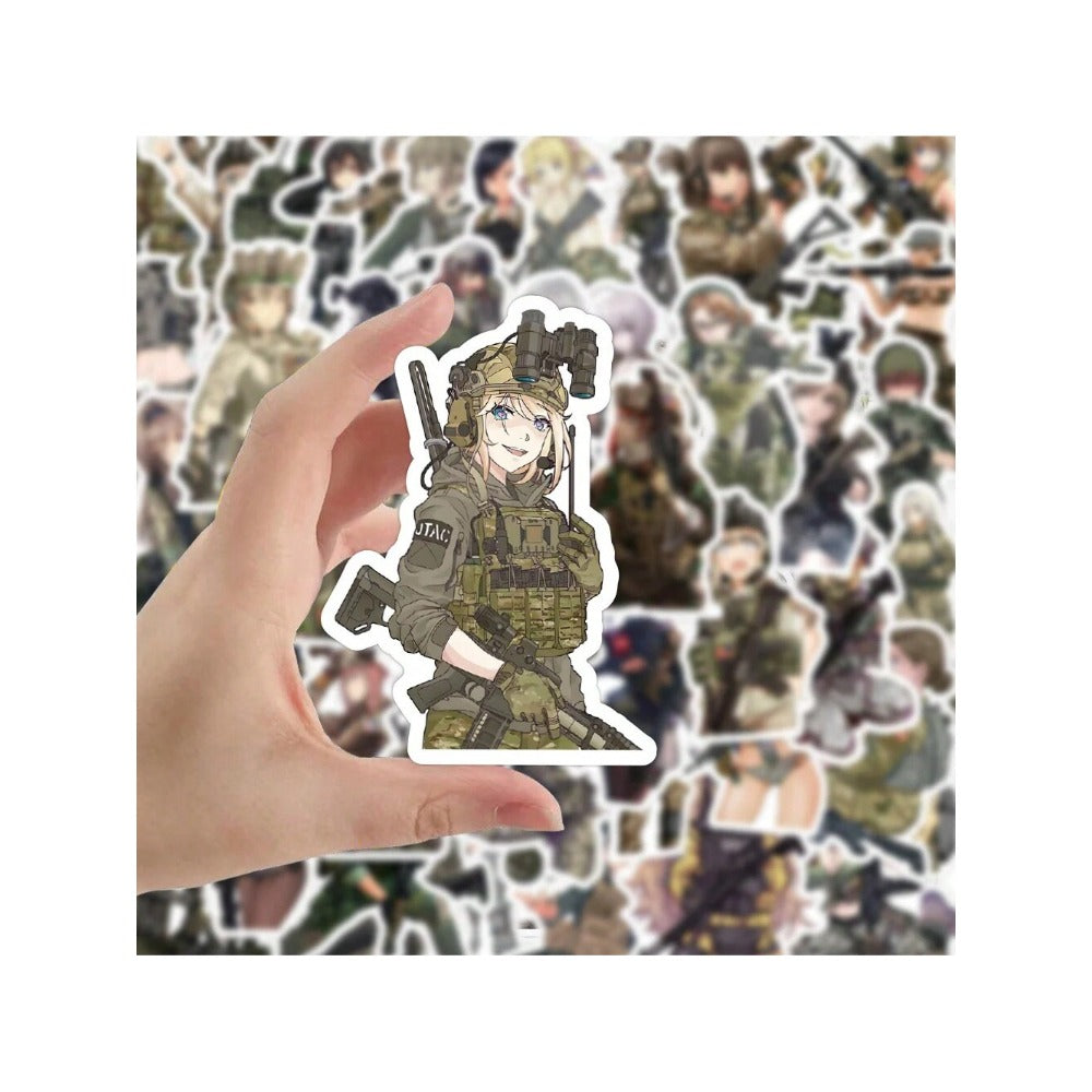 50PCS Cartoon Camouflage Military Girl Graffiti Stickers Exquisite Fashion Creative DIY Journal Decor Decals Suitable for Skateboard Helmets, Refrigerators, Guitars, Stationery Boxes, and Desktops