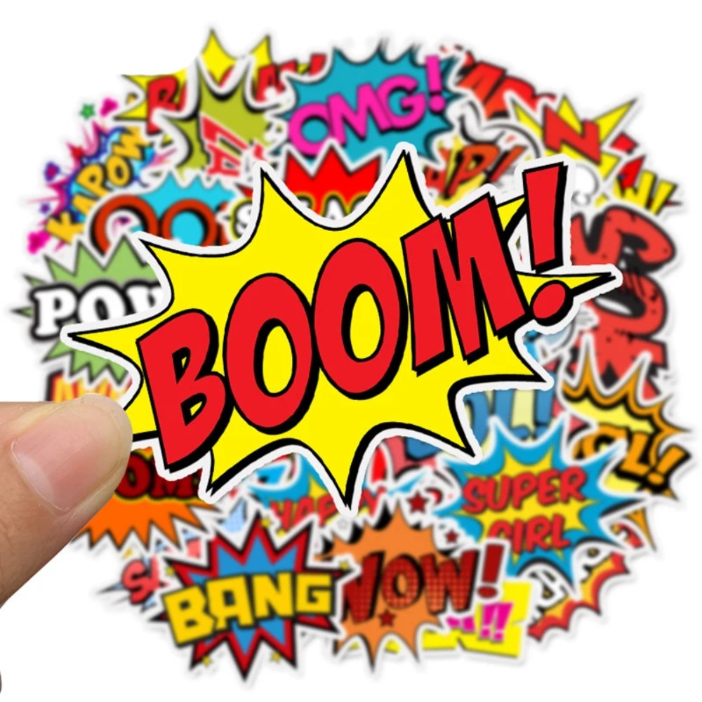 50PCS Cartoon English Alphabet Explosion Cloud Doodle Stickers Perfect for Suitcases, Laptops, Skateboards, Water Bottles, Guitars, Stationery Boxes Exquisite DIY Desktop Decor Decals
