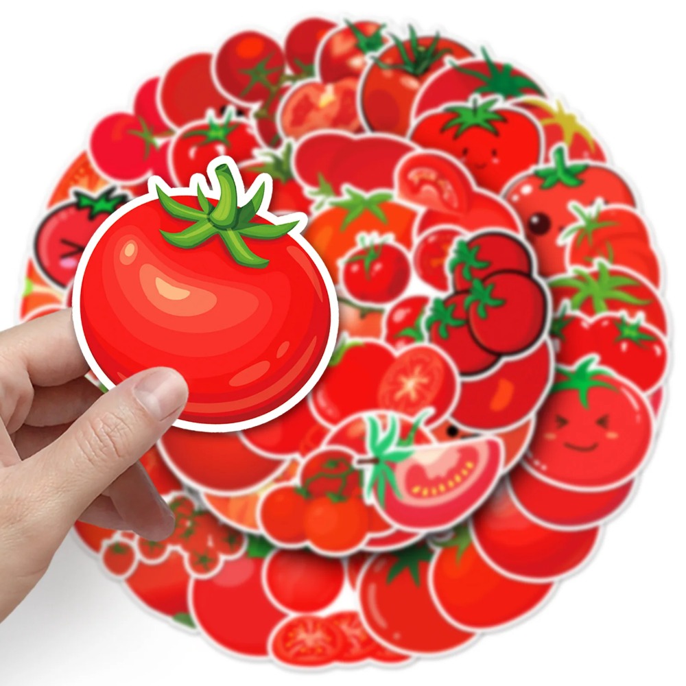 50PCS Cute Tomato Plant Doodle Stickers, Adorable Gardening Vegetable Vinyl Decals for Water Bottle Laptop, Farmhouse Kitchen Decor, Scrapbook Planner Journal