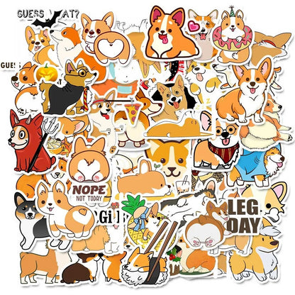 50PCS Cute Cartoon Corgi Puppy Animal Doodle Stickers Exquisite Fashion Creative DIY Journal Decorative Decals Suitable for Mugs, Helmets, Skateboards, Guitars, and Stationery Boxes