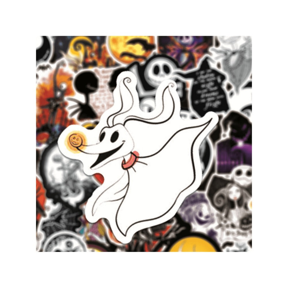 50PCS Halloween Spooky Jack-o'-Lantern Graffiti Stickers for Suitcases, Skateboards, Water Bottles, Refrigerators, Helmets - Creative DIY Decorative Decals