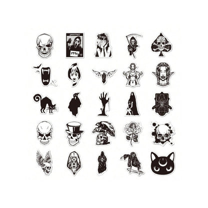 50PCS Cartoon Black & White Gothic Horror Doodle Stickers Exquisite, Fashionable, Creative DIY Journal Decor Decals Suitable for Water Bottles, Helmets, Skateboards, Pencil Cases