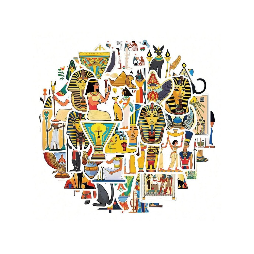 50PCS Cartoon Ancient Egypt Graffiti Stickers Exquisite, Fashionable, Creative DIY Journal Decorations Suitable for Bags, Skateboards, Laptops, Refrigerators, Phone Cases, and Stationery Boxes