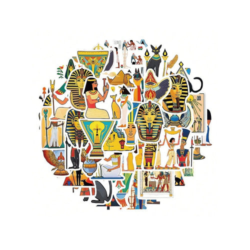 50PCS Cartoon Ancient Egypt Graffiti Stickers Exquisite, Fashionable, Creative DIY Journal Decorations Suitable for Bags, Skateboards, Laptops, Refrigerators, Phone Cases, and Stationery Boxes