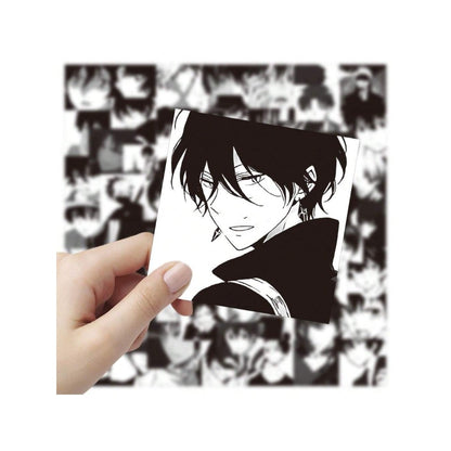 60PCS Anime Black & White Boy Avatar Series Doodle Stickers Exquisite, Fashionable, Creative DIY Journal Decorations Suitable for Luggage, Laptops, Skateboards, Phone Cases, and Stationery Boxes
