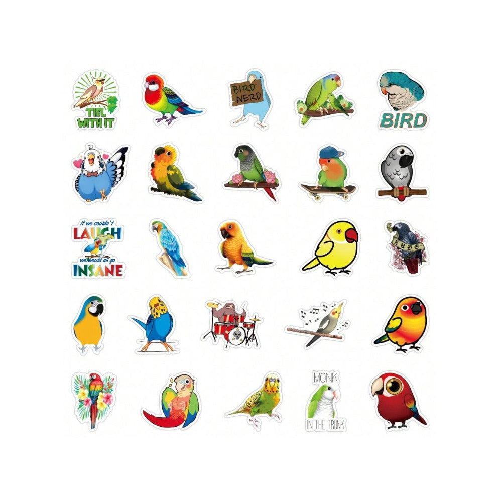 50-Piece Cartoon Animal Parrot Doodle Stickers Exquisite, Fashionable & Creative DIY Decorative Stickers for Notebooks Suitable for Fridges, Helmets, Skateboards, Water Bottles & Stationery Boxes