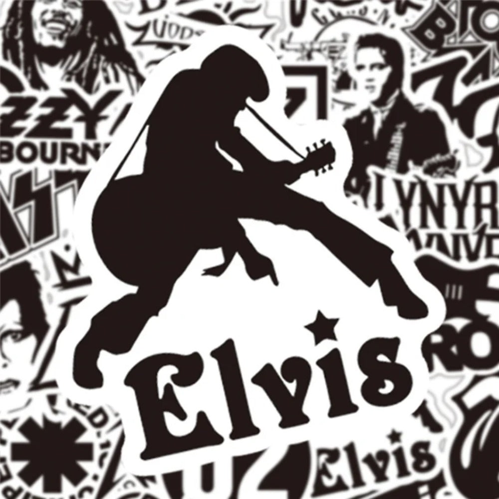 50PCS Punk Rock Band Black & White Waterproof Stickers Perfect for Suitcases, Skateboards, Water Bottles, Helmets Creative DIY Decorative Decals