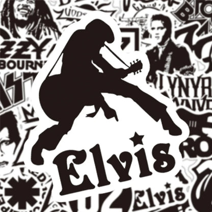 50PCS Punk Rock Band Black & White Waterproof Stickers Perfect for Suitcases, Skateboards, Water Bottles, Helmets Creative DIY Decorative Decals