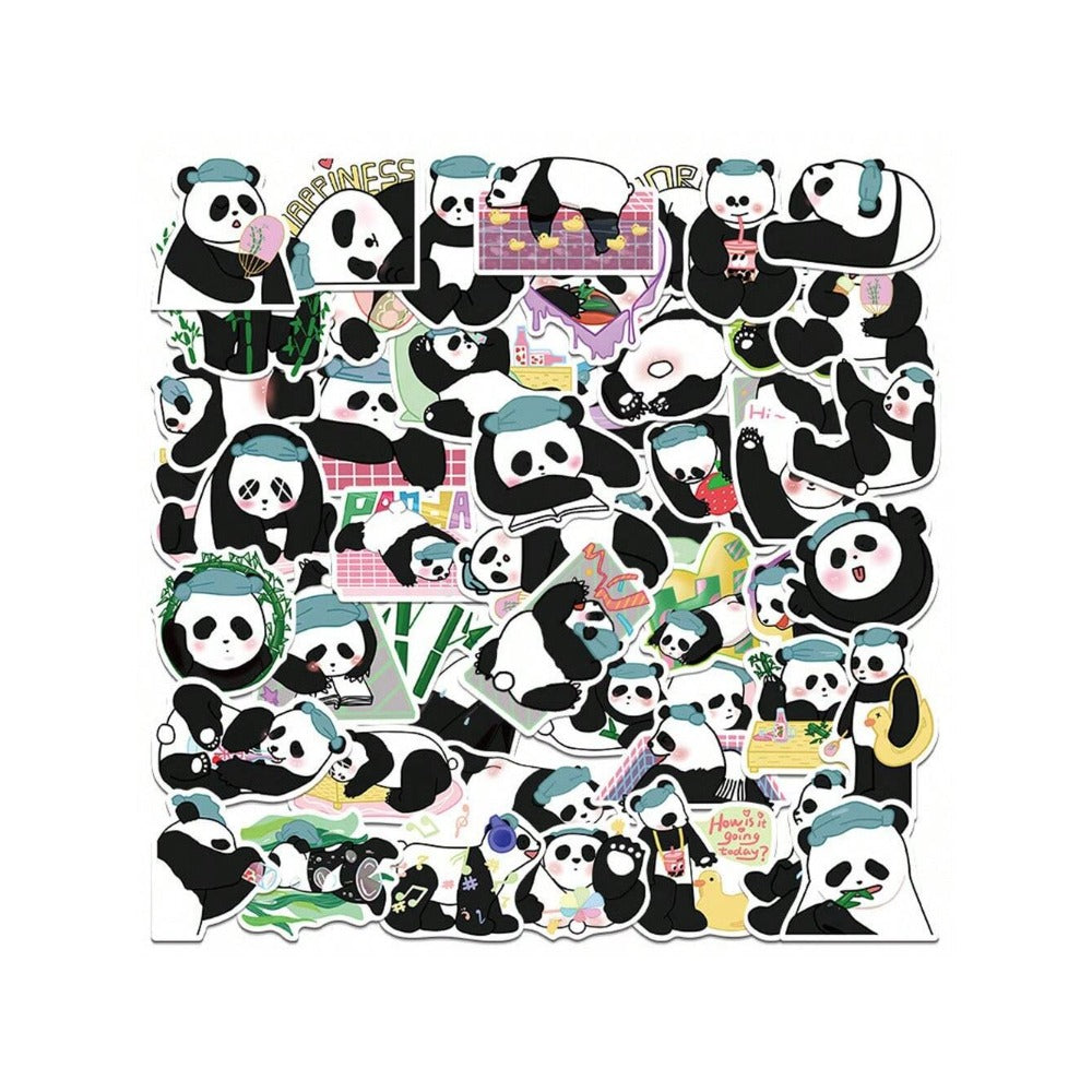50PCS Cartoon Adorable Panda Animal Doodle Stickers Exquisite, Fashionable, Creative DIY Decorative Decals Suitable for Laptops, Guitars, Suitcases, Water Bottles, Helmets, Stationery Boxes, and Desktops