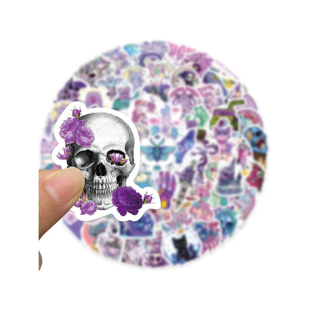 65PCS Cartoon Multicoloured Gothic-Themed Doodle Stickers Exquisite, Fashionable & Creative DIY Decorative Stickers for Notebooks Suitable for Bags, Skateboards, Helmets, Water Bottles, Guitars, Stationery Boxes & Desktops