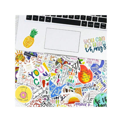 50PCS Inspirational Quotes Series Doodle Stickers Exquisite, Fashionable, Creative DIY Journal Decorations Suitable for Luggage, Laptops, Suitcases, Helmets, Guitars, and Stationery Boxes